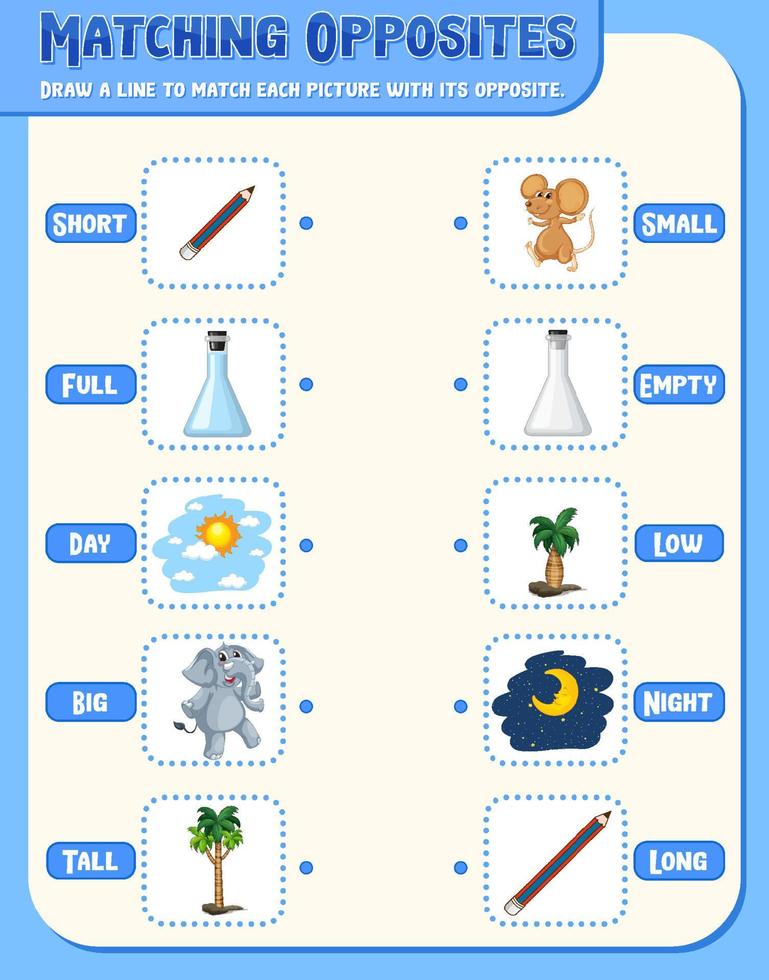 werkbladsjabloon voor tegenovergestelde woorden vector