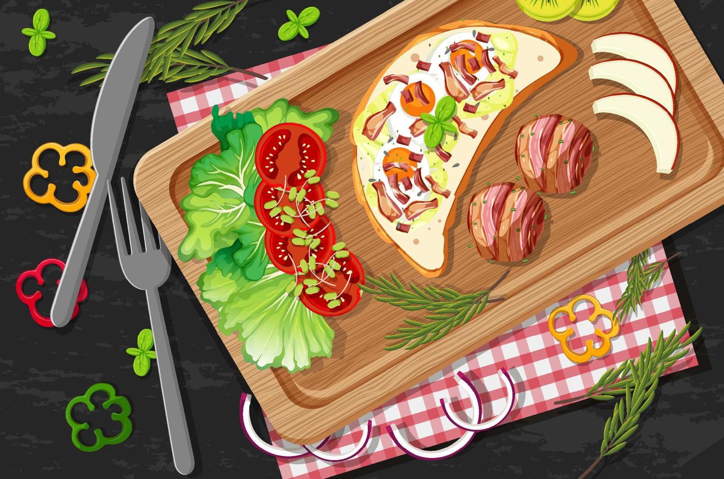 brunch- of ontbijtschotel in cartoonstijl op tafel vector