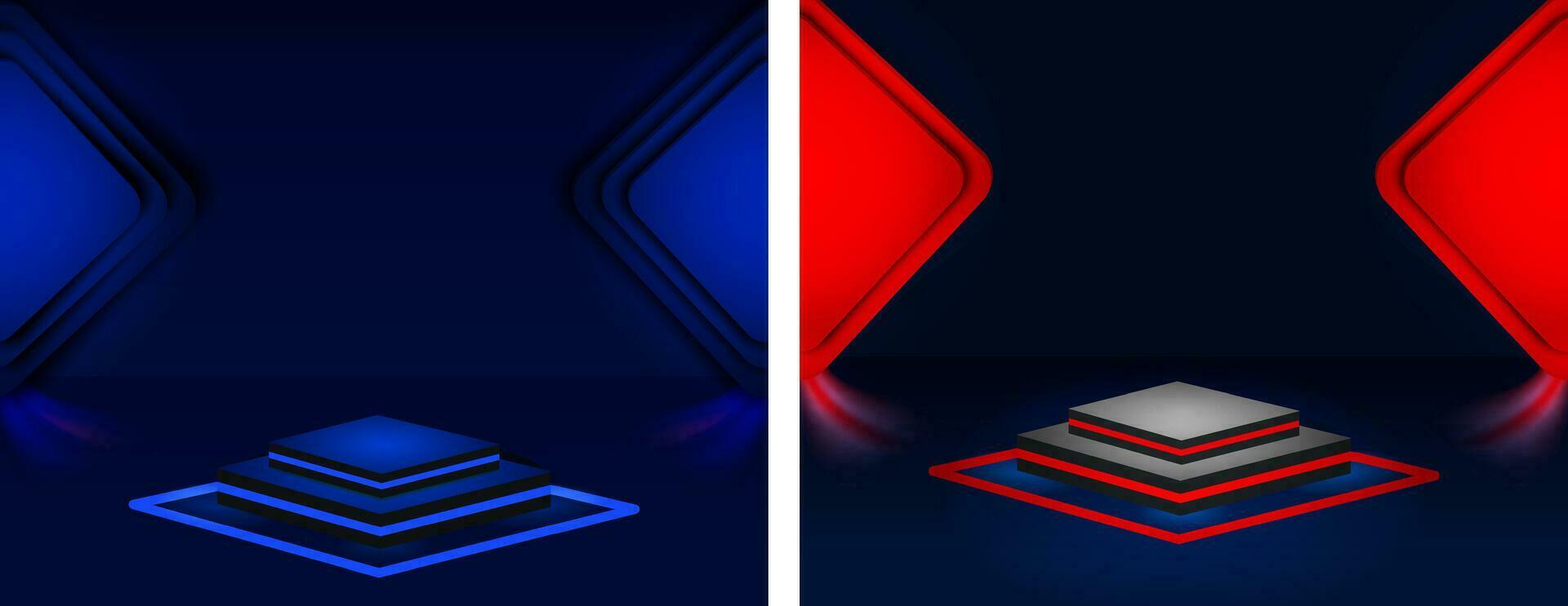 rood zwart blauw kleur technologie dynamisch studio reeks 3d effect vector behang en banier achtergrond ontwerp, twee verschillend gekleurde abstract achtergronden met een rood en blauw plein