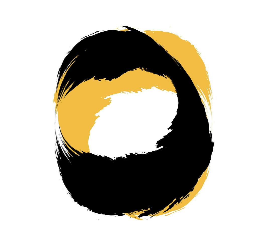 een zwart en geel wijnoogst cirkel met een borstel beroerte Aan het, cirkel trek cirkel schetsen penseelstreek circulaire vector