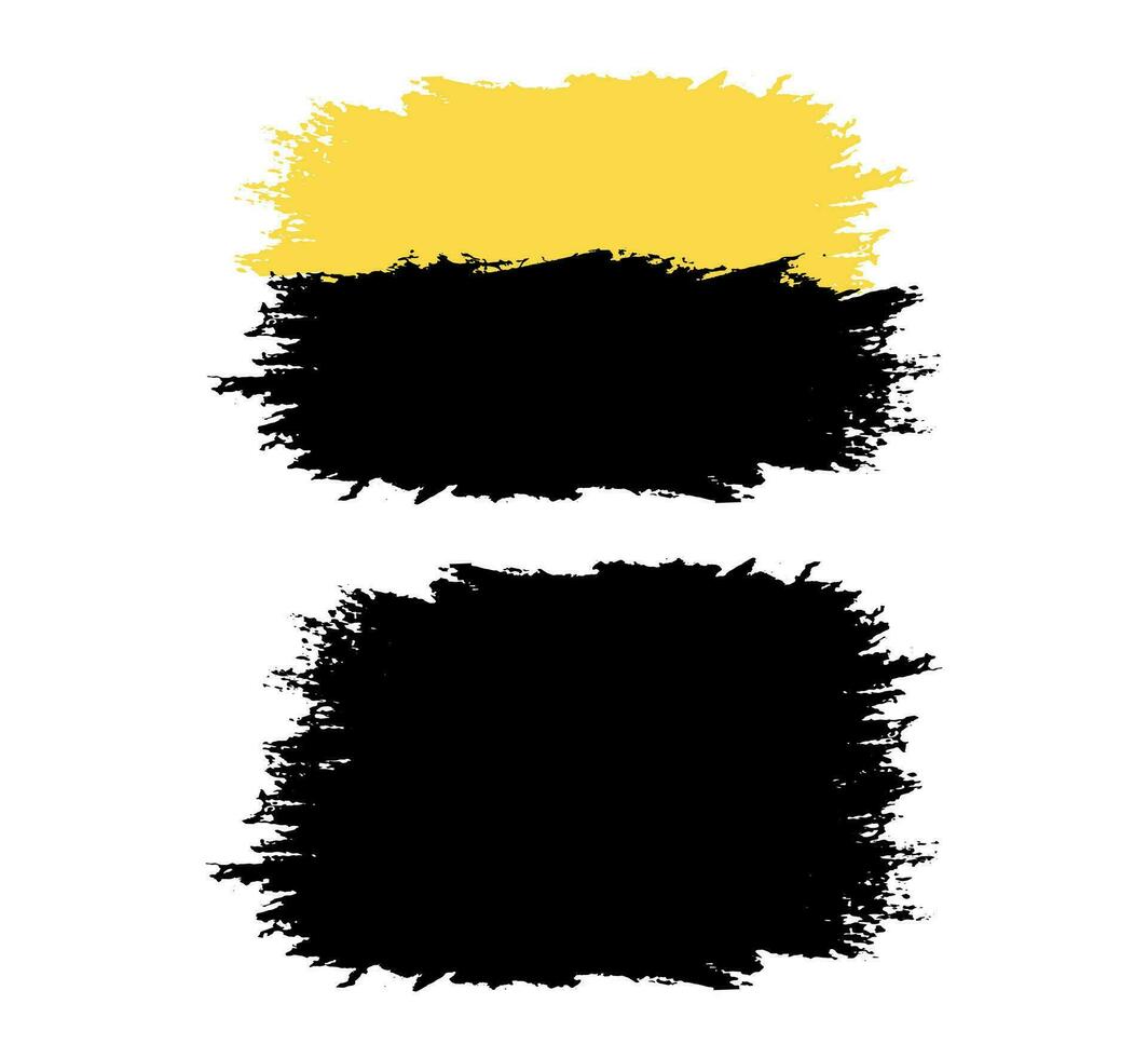 een zwart en geel verf borstel beroerte reeks Aan een wit achtergrond, zwart borstel beroerte reeks verf borstel vector borstel structuur wijnoogst kader
