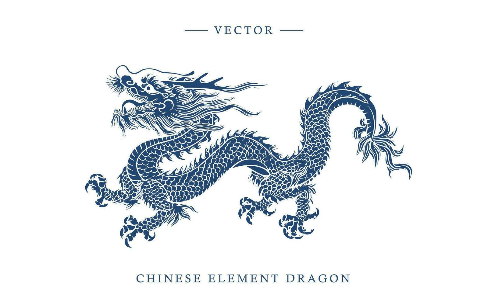 blauw en wit porselein Chinese draak patroon vector