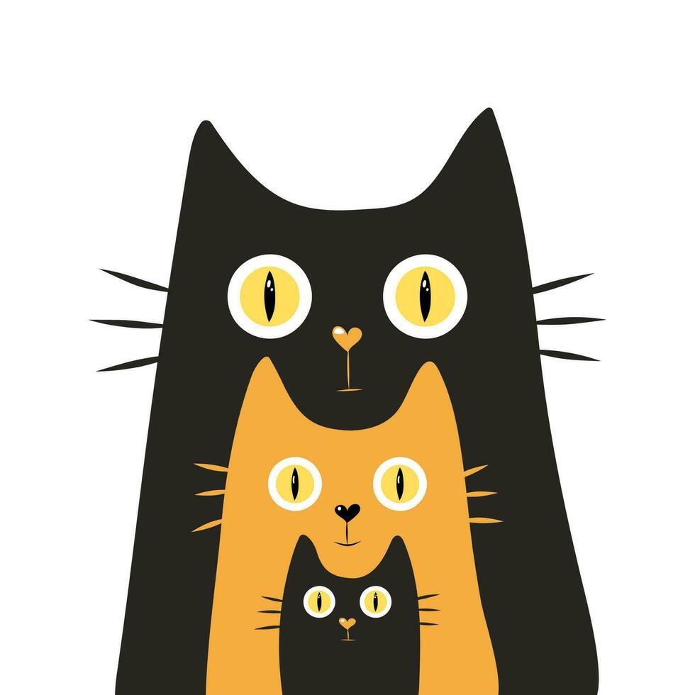 drie schattig hand getekend katten. gemakkelijk vector illustratie voor kaart ontwerp en voor kinderen. huisdieren concept, liefde en familie concept. geïsoleerd vector illustratie.