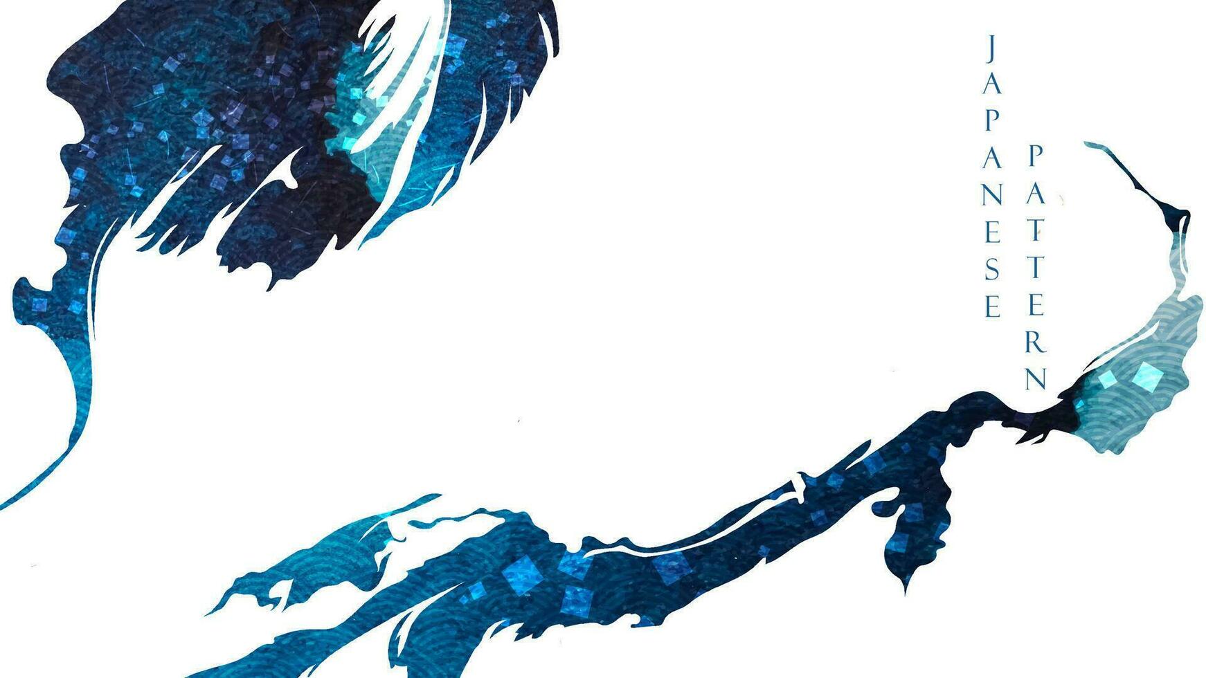 blauw borstel beroerte structuur met Japans oceaan Golf patroon in wijnoogst stijl. abstract kunst landschap banier ontwerp met waterverf structuur vector. meetkundig element. vector