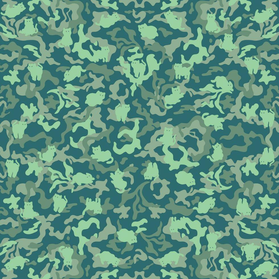 een groen camouflage patroon achtergrond met katten vector