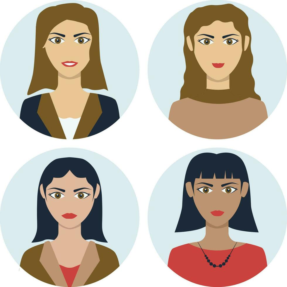 bedrijf vrouw avatar in vlak ontwerp. vector illustratie set.