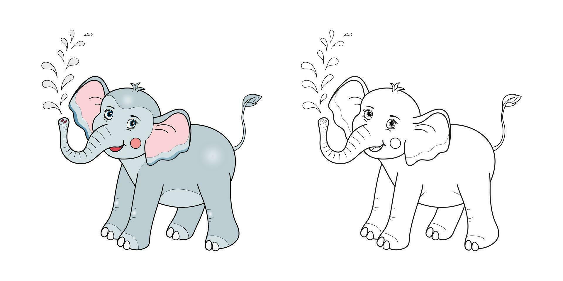 schattig olifant lijn en kleur. tekenfilm vector illustratie voor kleur boek