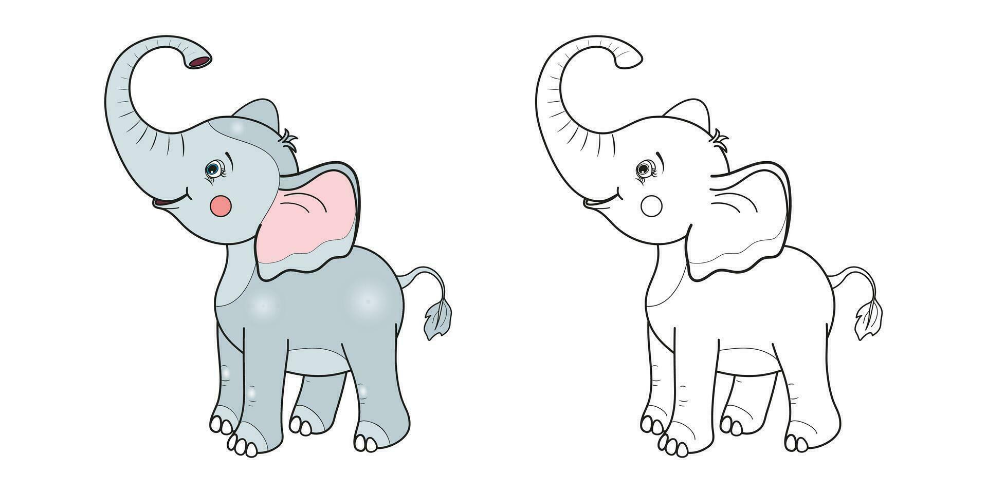gelukkig olifant tekenfilm lijn en kleur. tekenfilm vector illustratie voor kleur boek