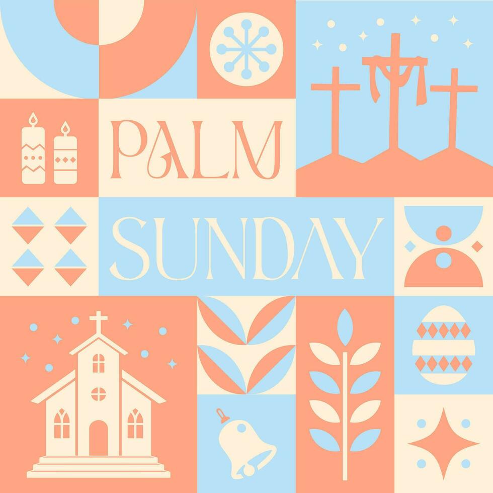 palm zondag naadloos patroon in Scandinavisch stijl ansichtkaart met retro schoon concept ontwerp vector