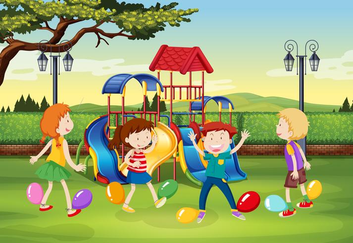 Kinderen die ballon spelen die in het park knallen vector