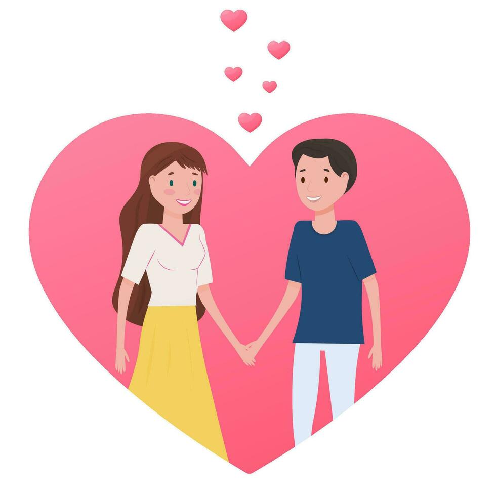 tekenfilm schattig paar van mensen. een vent en een meisje vallen in liefde. de vent is Holding de meisjes hand. Valentijn dag, bruiloft verjaardag. vector. vector