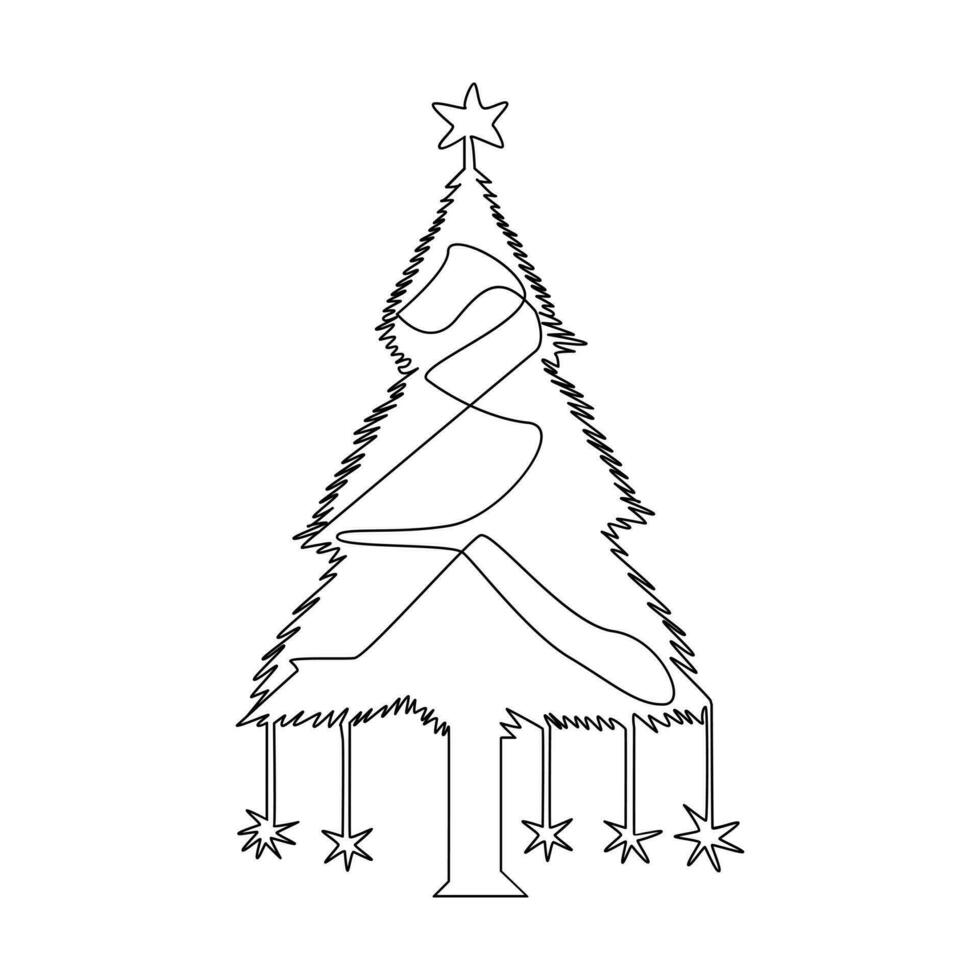 Kerstmis boom in doorlopend single lijn kunst schets gemakkelijk tekening vector illustratie en minimalistische ontwerp