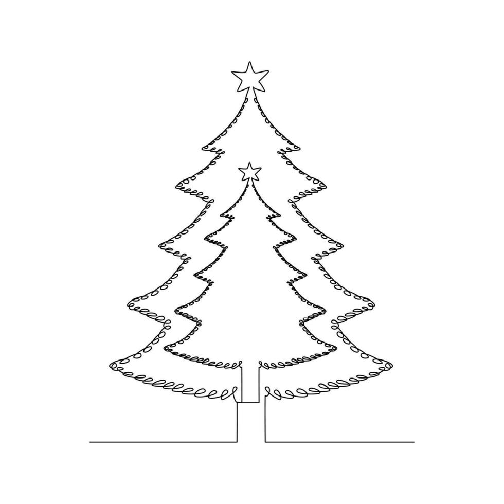 Kerstmis boom in doorlopend single lijn kunst schets gemakkelijk tekening vector illustratie en minimalistische ontwerp