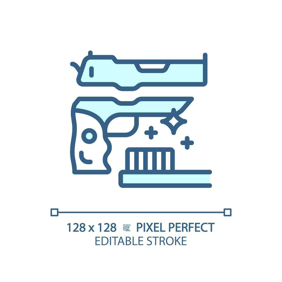 2d pixel perfect bewerkbare blauw geweer schoonmaak icoon, geïsoleerd monochromatisch vector, dun lijn illustratie vertegenwoordigen wapens. vector