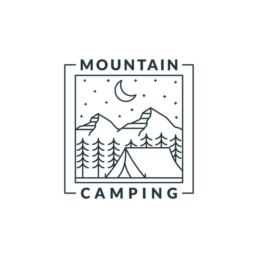 berg nacht camping illustratie monoline of lijn kunst stijl vector