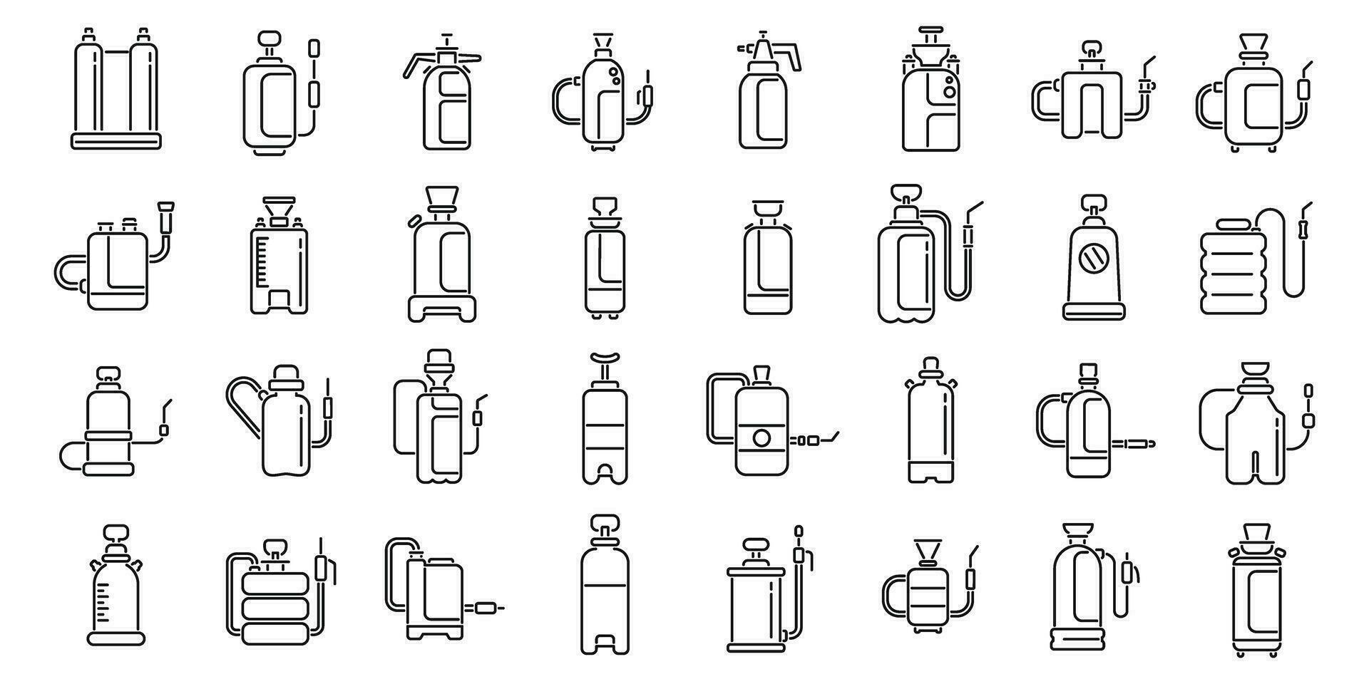 pesticide sproeier pictogrammen reeks schets vector. druk tuin gazon vector