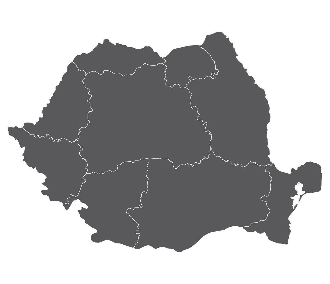 Roemenië kaart. kaart van Roemenië in negen lichtnet Regio's in grijs kleur vector