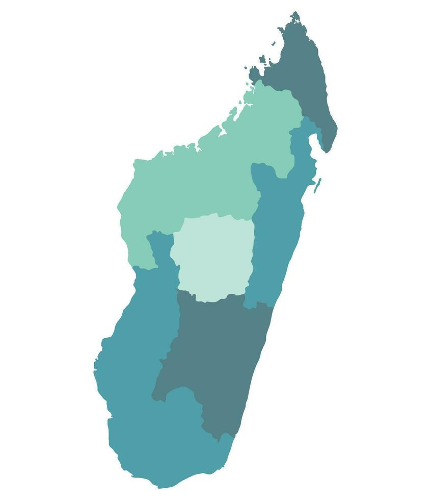 Madagascar kaart. kaart van Madagascar in zes lichtnet Regio's in veelkleurig vector