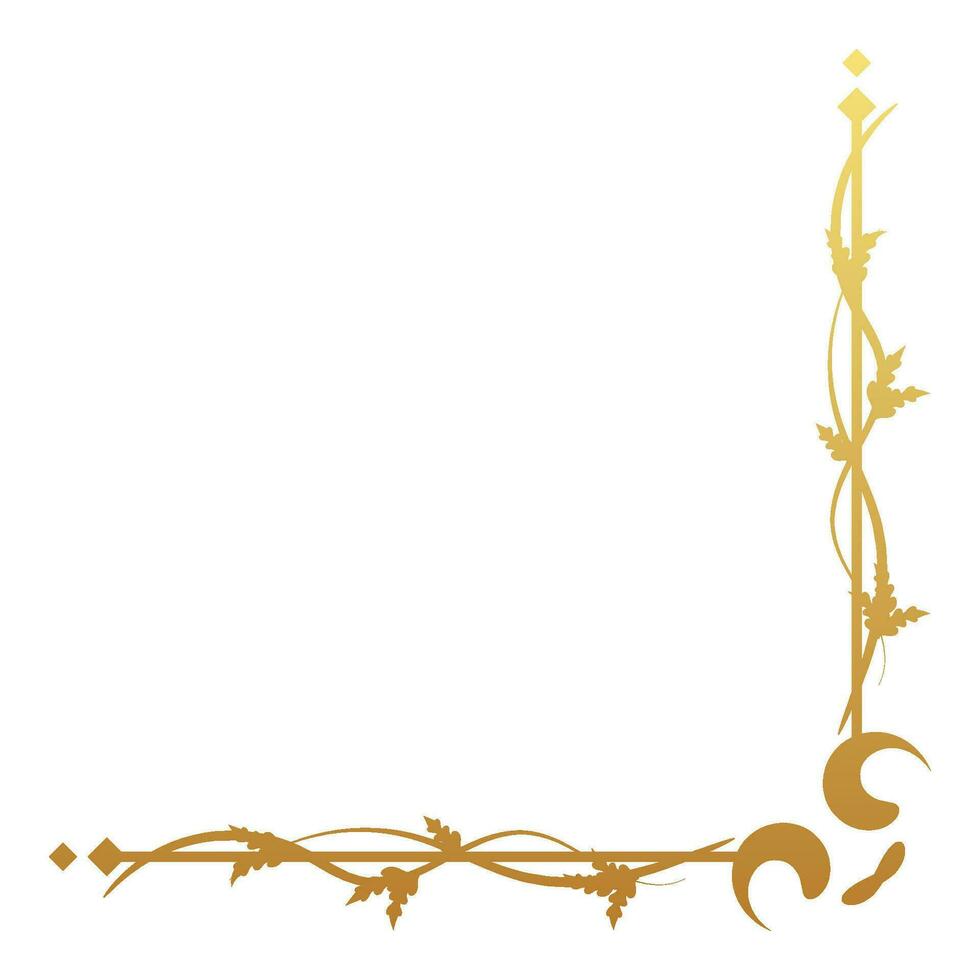 luxe wijnoogst hoek kader goud kleur vector element. klassiek kolken verdeler patroon ornament. filigraan ontwerp kalligrafische decoratie voor kader, groet kaart, uitnodiging, menu, certificaat.