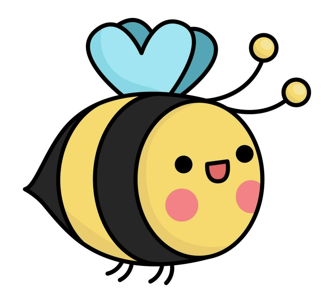 vector kawaii vliegend bij icoon voor kinderen. schattig dier illustratie. grappig tekenfilm karakter. aanbiddelijk geel insect clip art