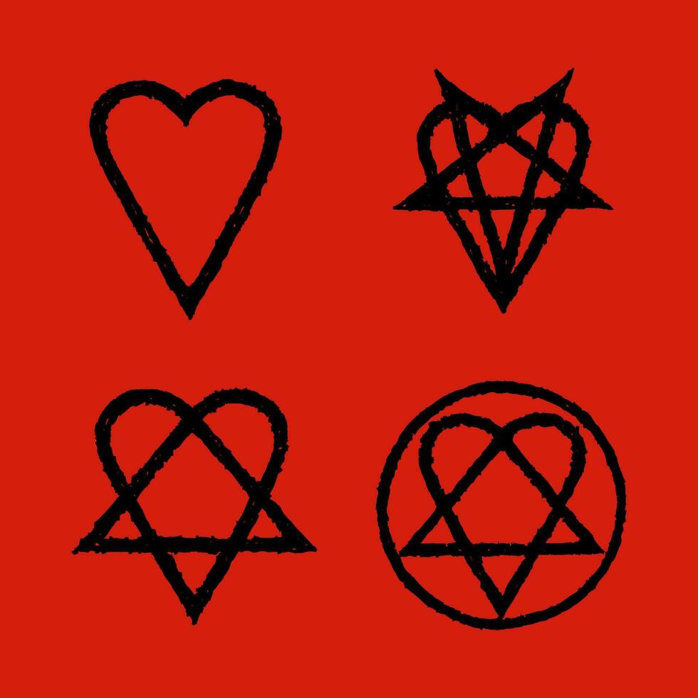 hart pentagram omgekeerd hartdiagram teken, symbool van liefde en een hekel hebben aan, pentagram en ritueel cirkel. emblemen en sigil occult symbolen. vector