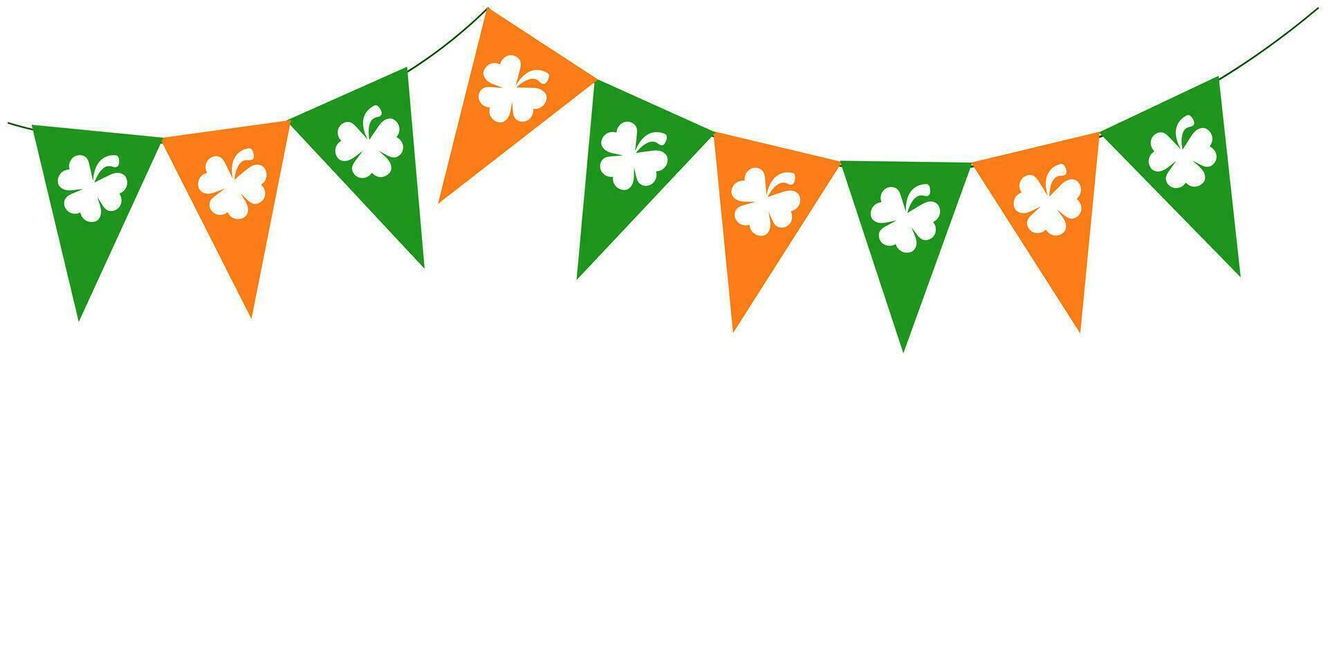 st Patrick dag groen vlaggedoek wimpels met Klaver symbool, vlaggen guirlande, Iers vakantie, panoramisch decoratief vector element voor groet kaart, poster, banier