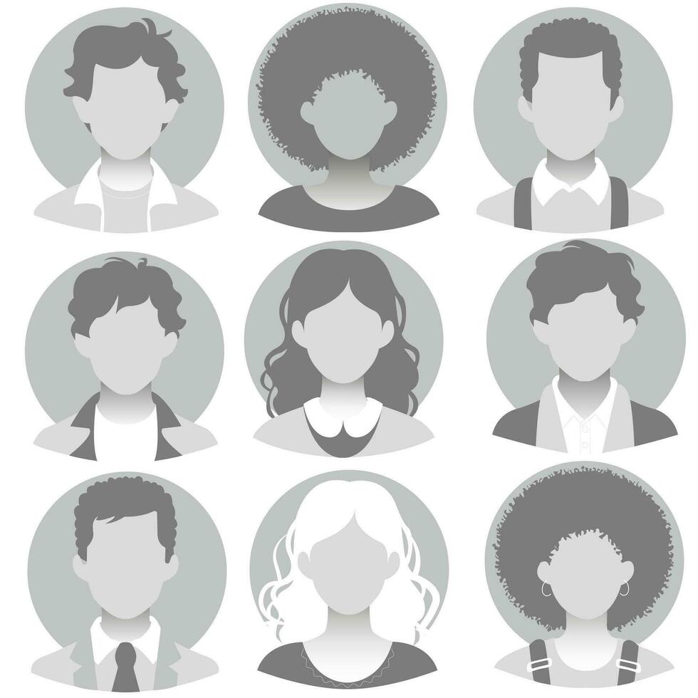 standaard tijdelijke aanduiding avatar profiel geïsoleerd Aan wit achtergrond. Mens en vrouw leeg profiel afbeeldingen. anoniem avatar silhouet. vector illustratie van sociaal media gebruikers in grijswaarden.