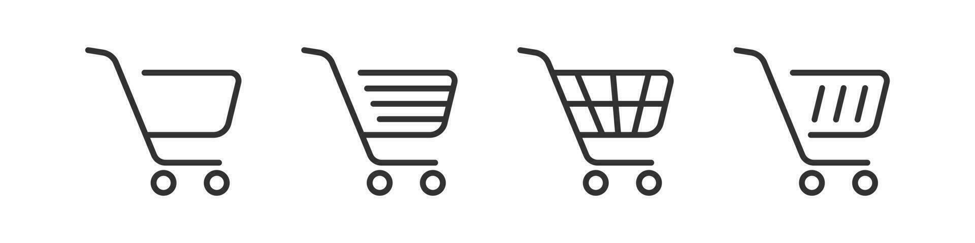 winkel kar icoon. op te slaan trolley tekens. markt mand symbool. online knop naar kopen symbolen. supermarkt pictogrammen. zwart kleur. vector geïsoleerd teken.