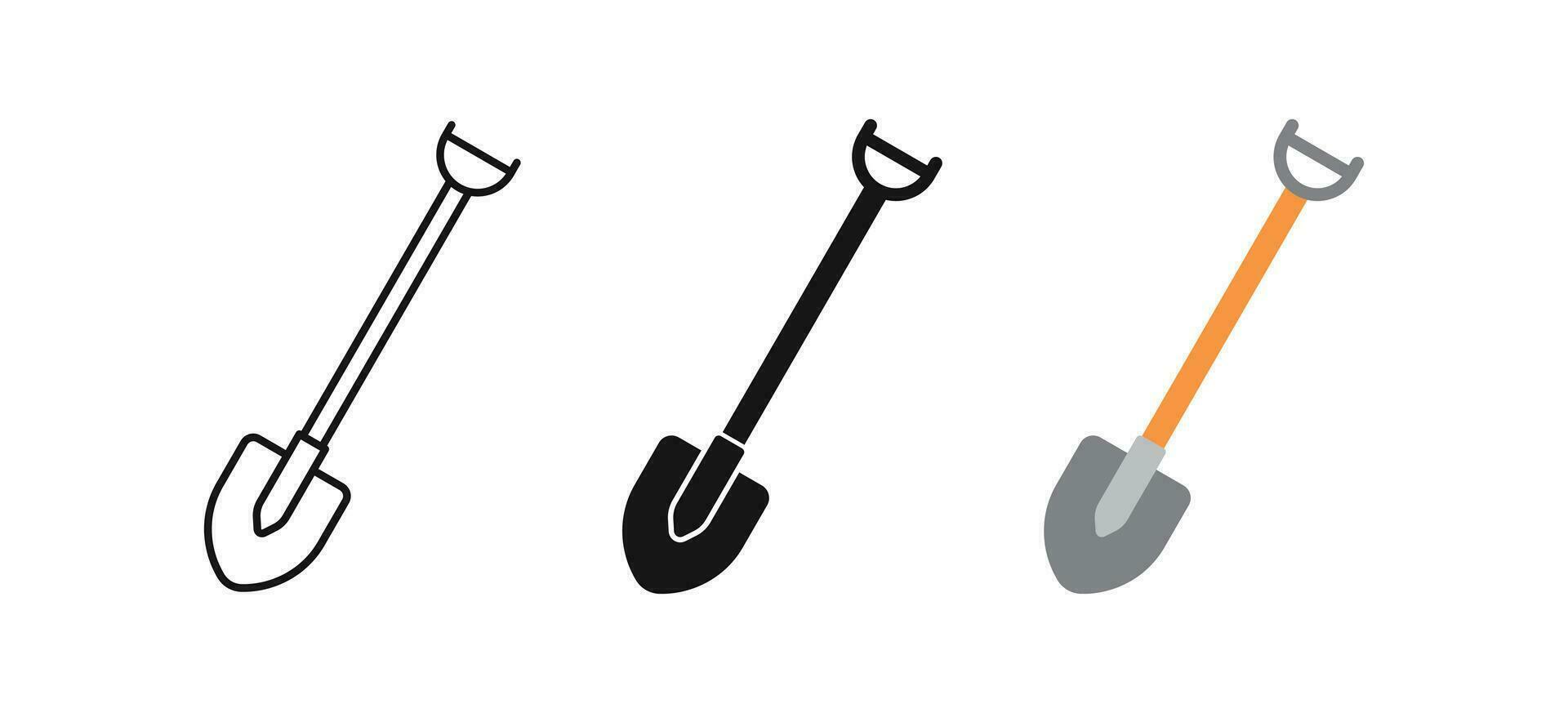 Schep icoon. spade symbool. graven grond tekens. tuin gereedschap symbolen. graver aarde pictogrammen. zwart, vlak kleur. vector teken.