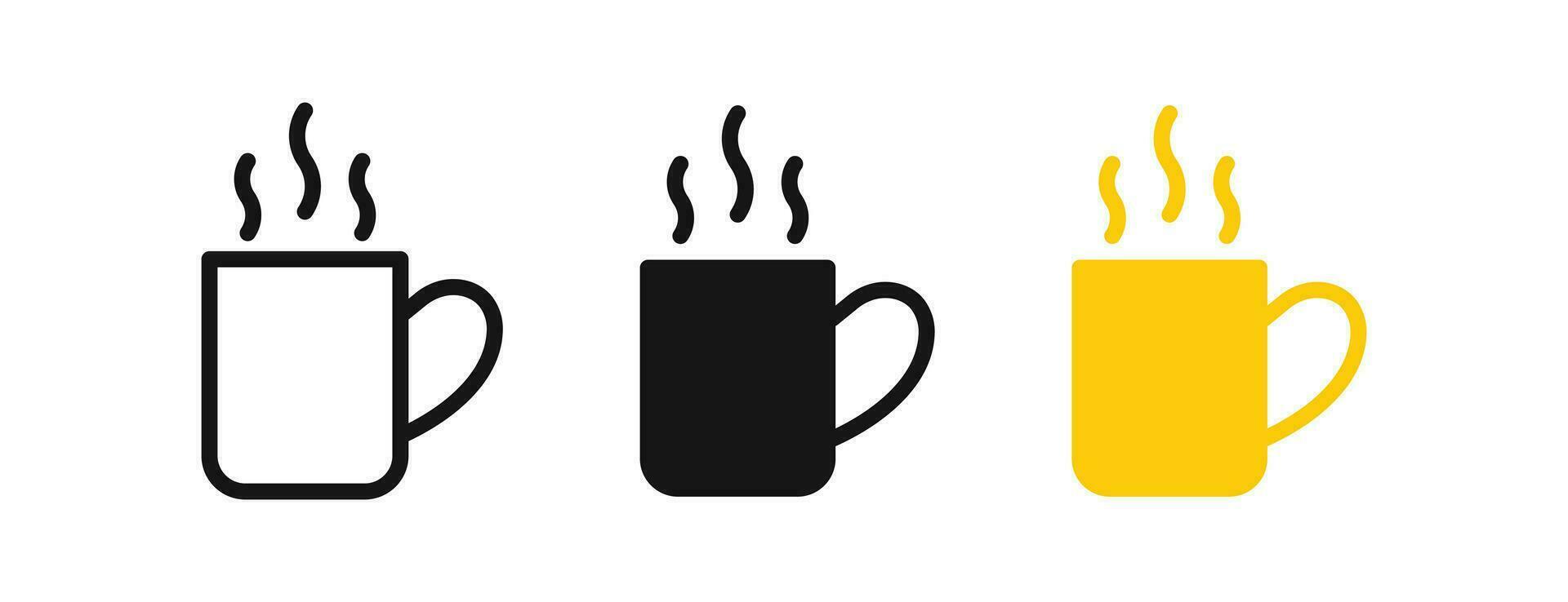 heet kop icoon. thee symbool. koffie tekens. mok symbolen. drinken cappuccino, en espresso pictogrammen. zwart, geel kleur. vector teken.