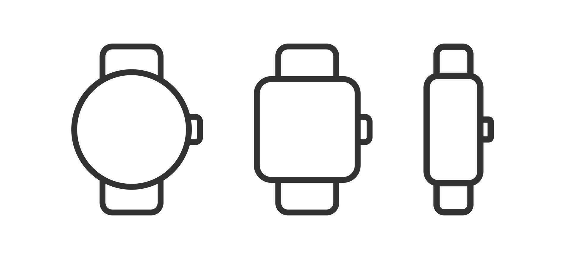 SmartWatch icoon. slim kijk maar tekens. draagbaar apparaat symbool. geschiktheid polshorloge symbolen. klok in de pols pictogrammen. zwart kleur. vector teken.