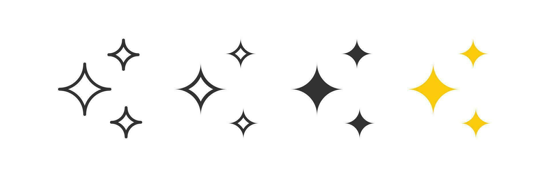 fonkeling icoon. ster tekens. twinkelen symbool. Kerstmis element symbolen. helder effect pictogrammen. zwart, geel kleur. vector teken.