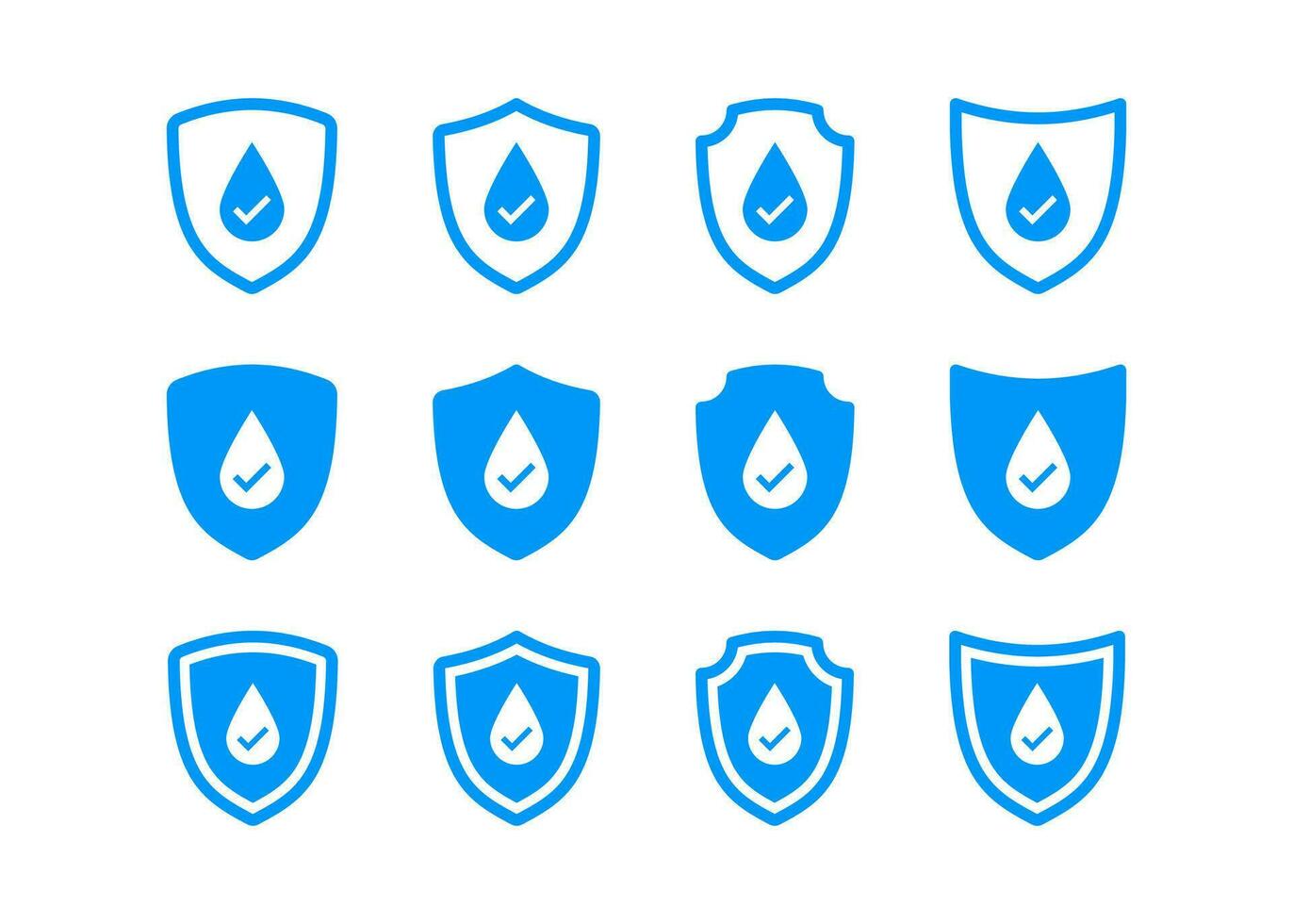waterbestendig icoon. water beschermen symbool. weer verdediging tekens. schild veiligheid symbolen. sterk verdediging pictogrammen. blauw kleur. vector teken.