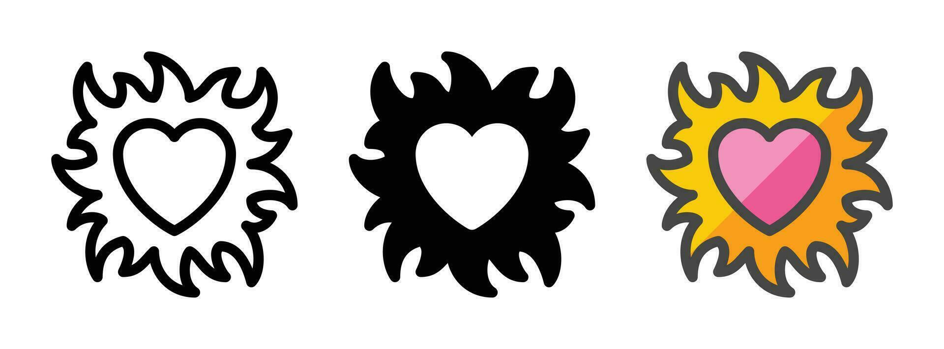 multipurpose brandend hart vector icoon in schets, glyph, gevulde schets stijl