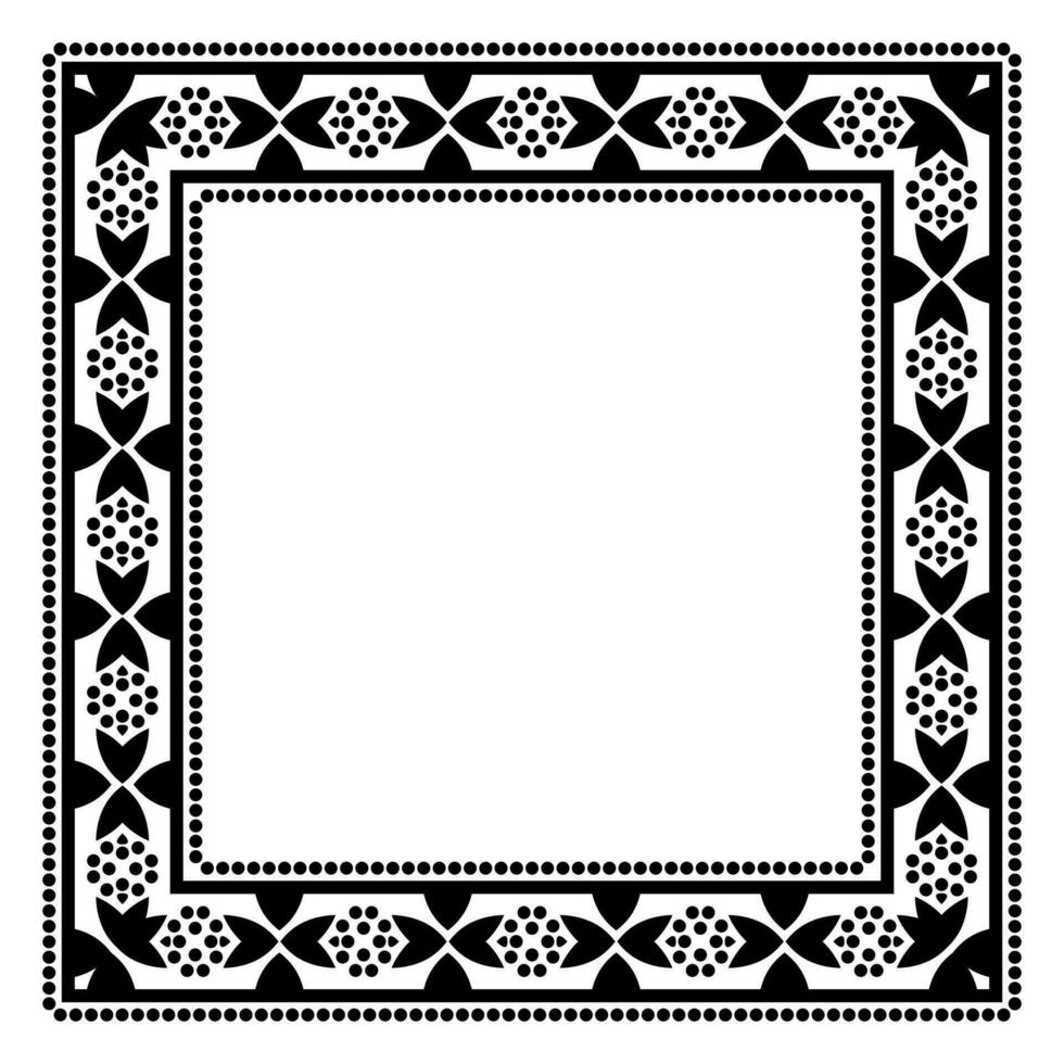 grens kader plein patroon. islamitisch, Indisch, Grieks motieven. meetkundig kaders in zwart kleur geïsoleerd Aan wit achtergrond vector