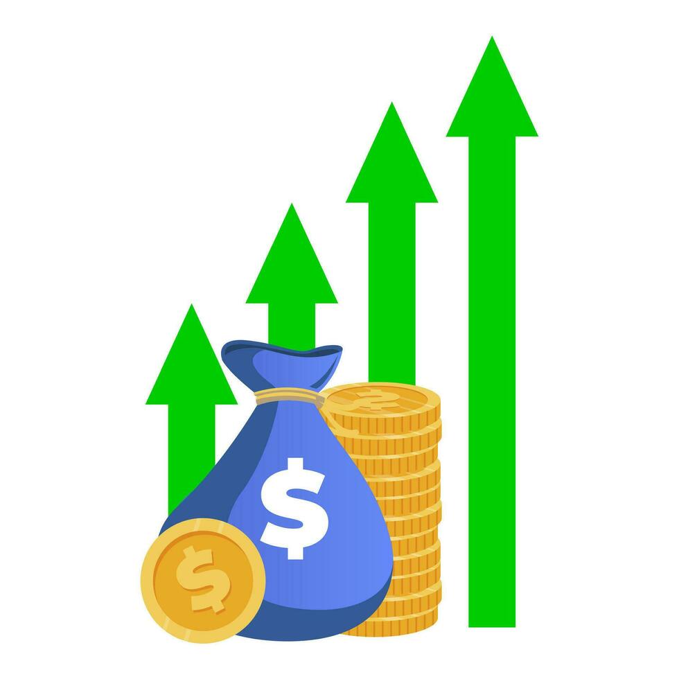 financiën salarisverhoging, groei hoofdstad. vector financieel interesse, omzet en inkomen, toenemen fonds, verdienen groei, financiën zak verhogen illustratie