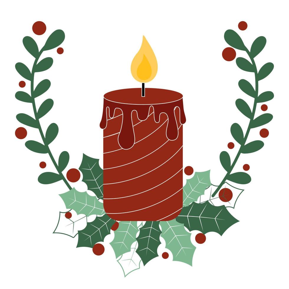 kerstkaars met bladverliezende twijgen en hulst vectorillustratie vector