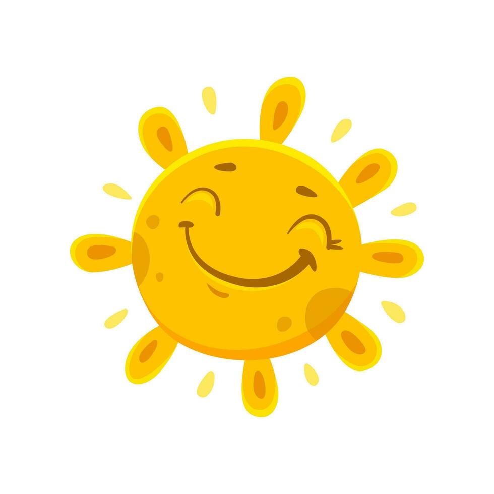 tekenfilm vrolijk zon karakter, zonneschijn emoji vector