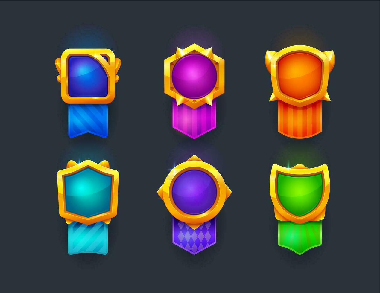 spel prijs badges en niveau compleet pop-up schilden vector