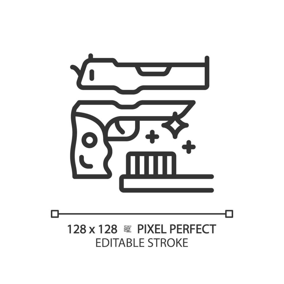 2d pixel perfect bewerkbare zwart geweer schoonmaak icoon, geïsoleerd gemakkelijk vector, dun lijn illustratie vertegenwoordigen wapens. vector
