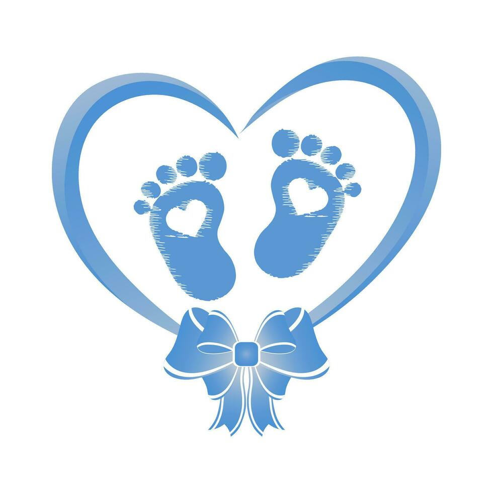 twee baby voetafdrukken in de hart met een boog. de symbool van de pasgeboren in de hart. pasgeborenen icoon, sticker, ansichtkaart, vector