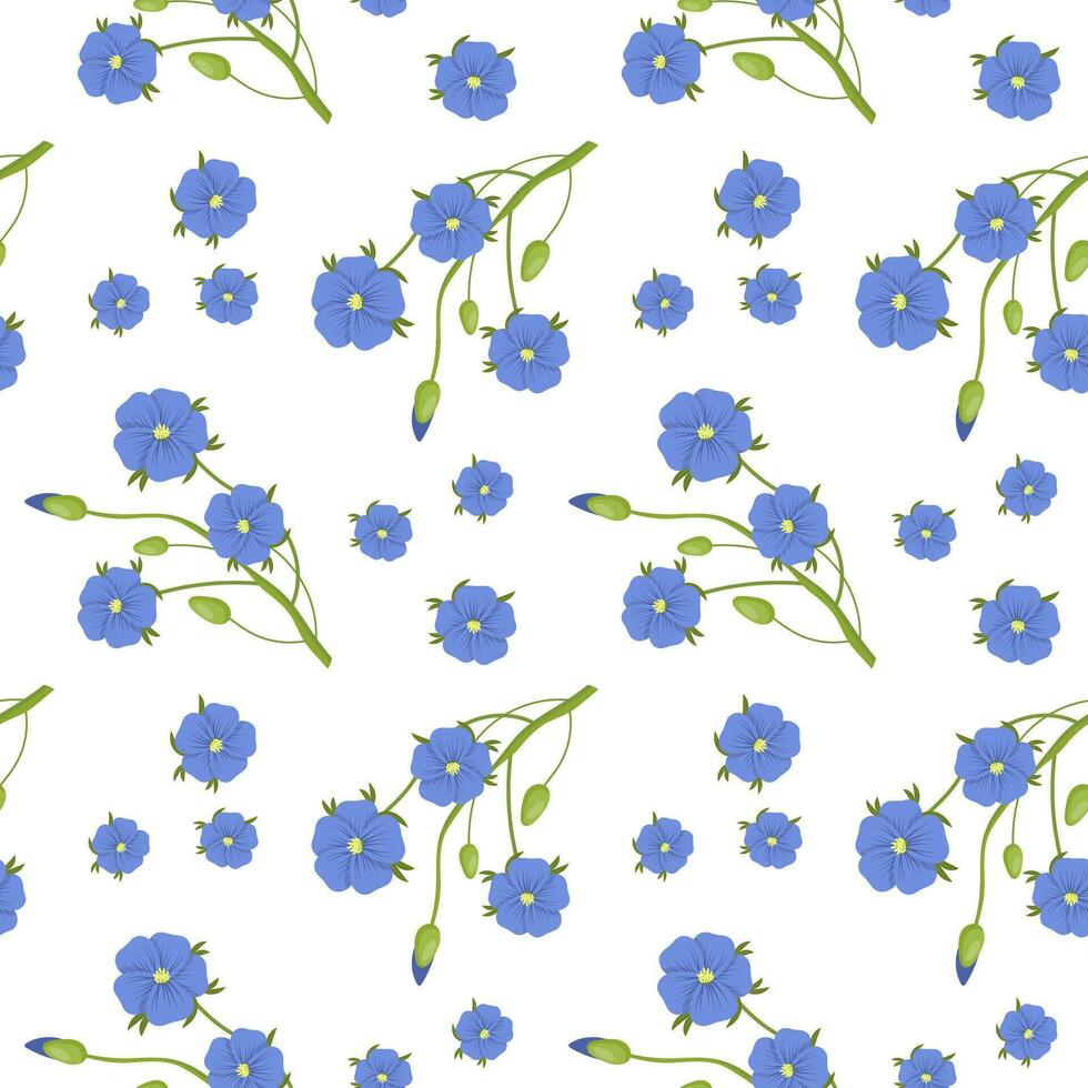 naadloos patroon, twijgen met blauw vlas bloemen Aan een wit achtergrond. afdrukken, achtergrond, vector