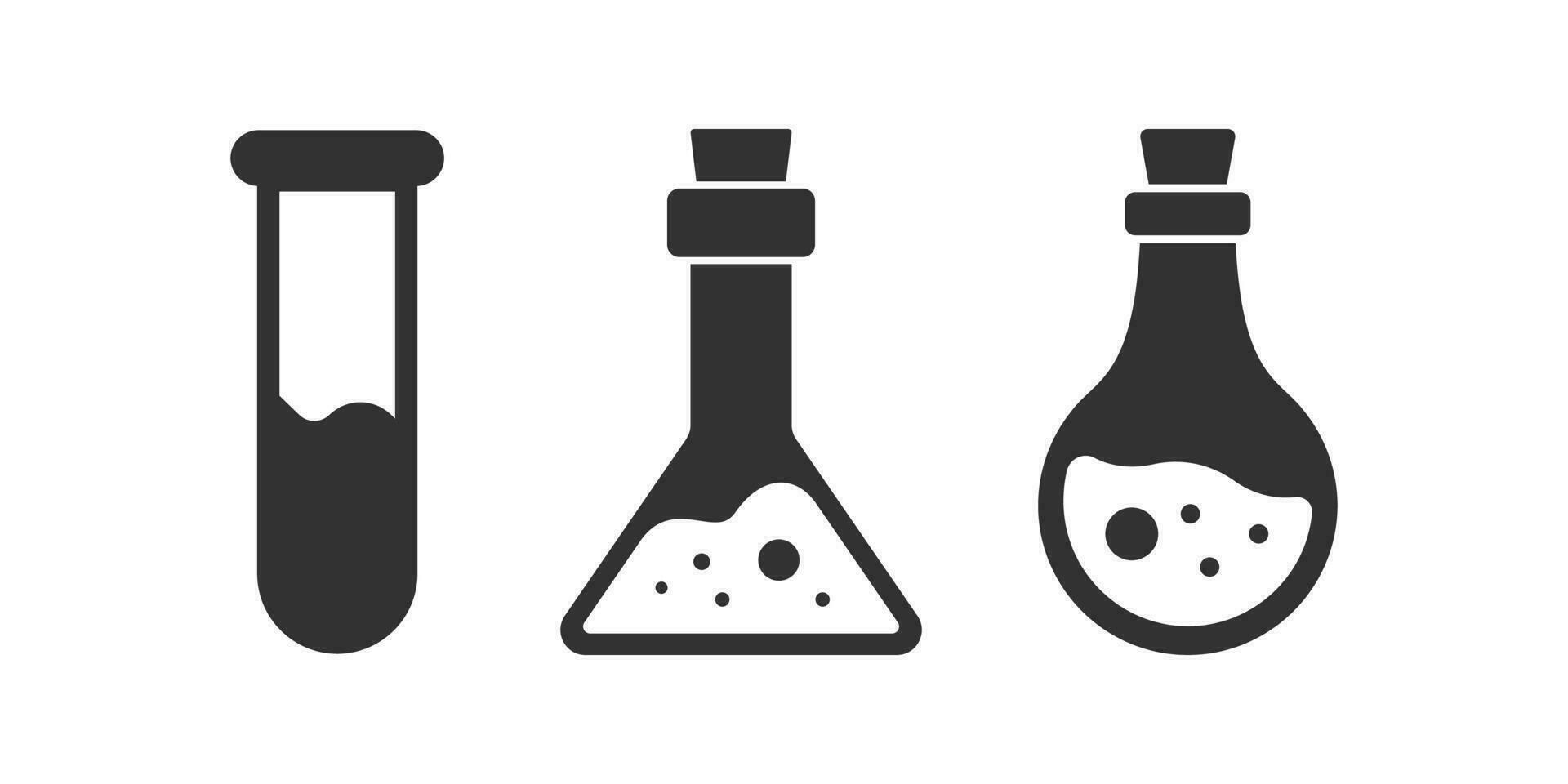 test buis icoon. laboratorium tekens. chemie wetenschap symbool. medisch fles symbolen. wetenschappelijk beker pictogrammen. zwart kleur. vector geïsoleerd teken.