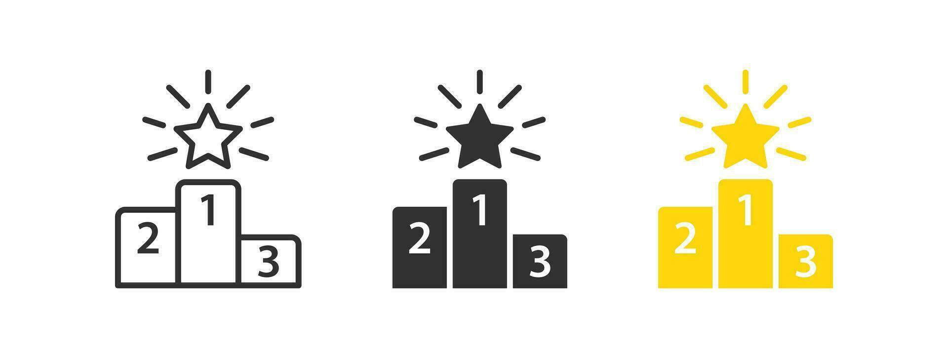 kampioen podium icoon. winnaar voetstuk symbool. eerste plaats tekens. trofee prijs symbolen. prijs voor 1e plaats pictogrammen. zwart, geel kleur. vector teken.