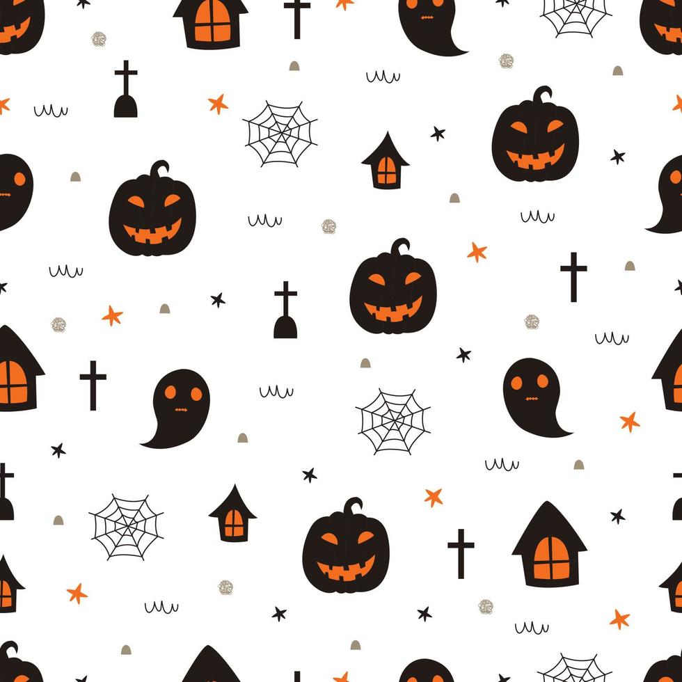 naadloze patroon halloween achtergrond met pompoenen en spoken hand getrokken ontwerp in cartoon stijl gebruikt voor print, wallpapers, stoffen, textiel vectorillustratie vector