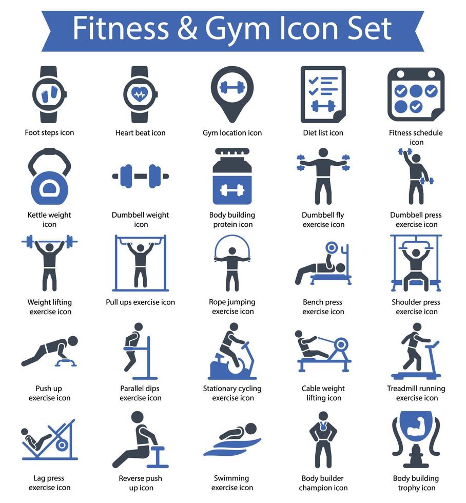 fitness en gym icon set vector