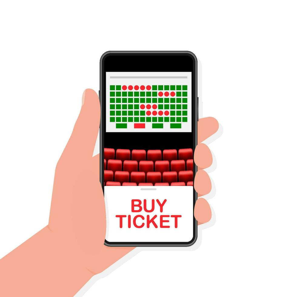 online ticket bioscoop met mobiel app. onderhoud concept. vector illustratie.