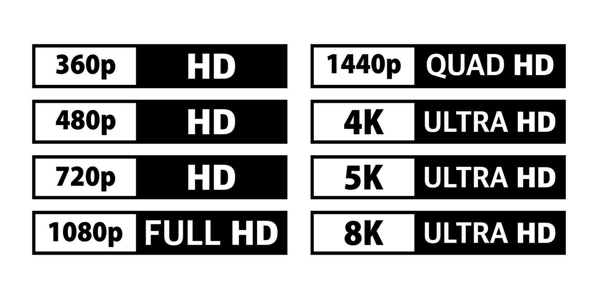 video en TV grootte resolutie sd, hd, ultra hd, 4k, 8k. scherm Scherm oplossing. vector