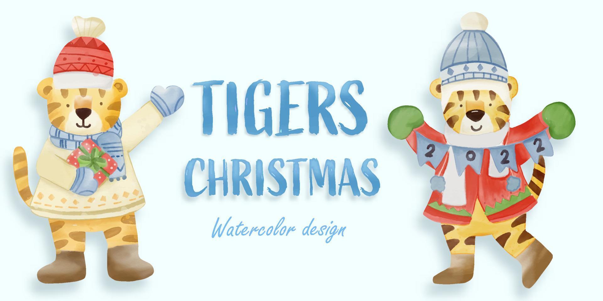 kerst tijger aquarel illustratie, met een papieren achtergrond. voor ontwerp, prints, stof of achtergrond. kerst element vector. vector