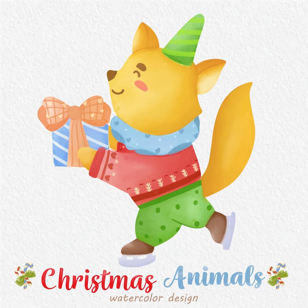 kerst vos aquarel illustratie, met een papieren achtergrond. voor ontwerp, prints, stof of achtergrond. kerst element vector. vector